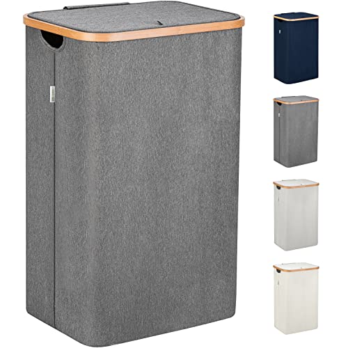 Lonbet - Wäschekorb mit Deckel Groß - XL 100 Liter - Wäschekorb Holz Bambus - Wäschesammler Grau mit Griffen - Grey Laundry Basket - Laundry Hamper with Lid von Lonbet