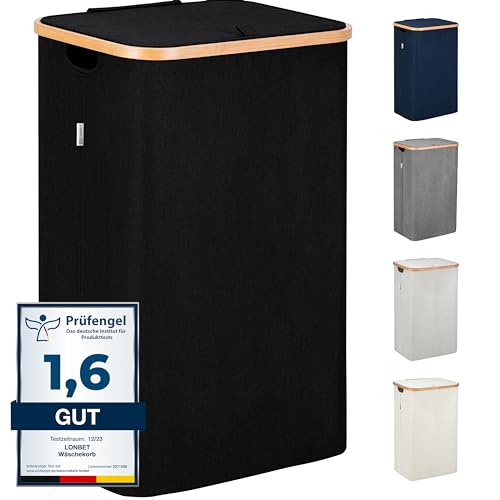 Lonbet - Black Laundry Baskets with Lid - XL 100 L - Large Hamper with Handles - for Bedrooms - Bamboo Bathroom Tall Bin von Lonbet