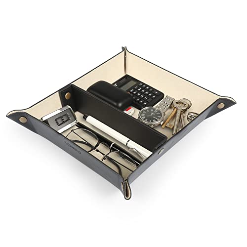 Londo Leder Taschenleerer - Vide Poche - Ledertablett Organizer, Praktische Aufbewahrungsbox - für Geldbörsen, Uhren, Schlüssel, Münzen, Handys und Büroausstattung von Londo