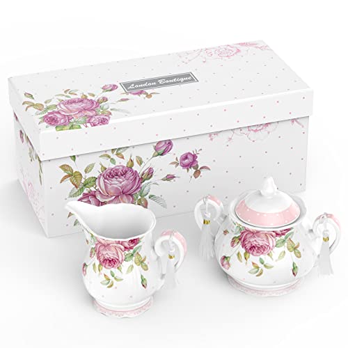 London Boutique Große Teekanne Milchkännchen Zuckerdose Nachmittagstee Set Teekannen Set New Bone China Vintage Flora Geschenkbox 1300ml (Milchkännchen Zuckerschale) von London Boutique