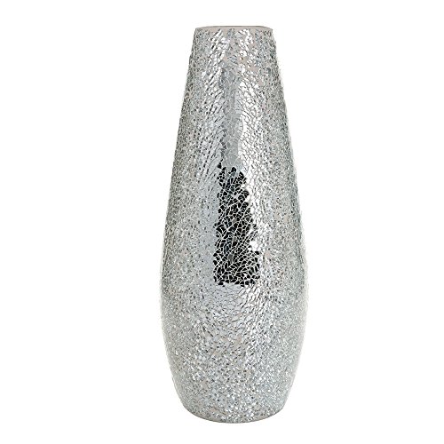 London Boutique Große Vasen für Blumen, handgefertigt, dekorativ, Mosaik, Glitzer-Vase, funkelndes Glas, Geschenk, Bullet-Form, Silberfarben von London Boutique