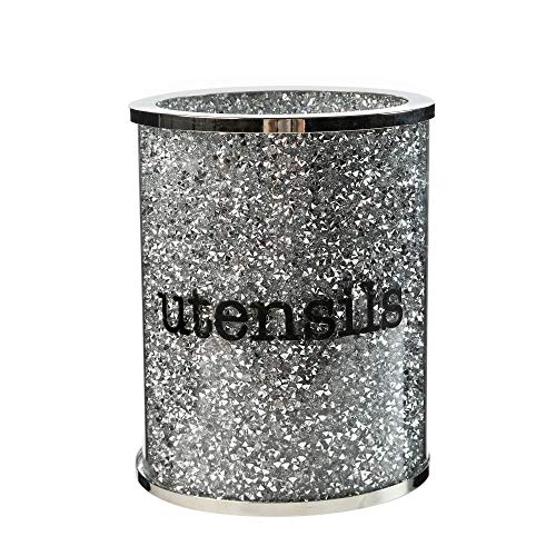 London Boutique Kristall-Utensilienhalter, glitzernd, Diamantfüllung, silberfarbener Metallrahmen, runder Zylinder, 16,3 cm Höhe, Geschenkbox von London Boutique