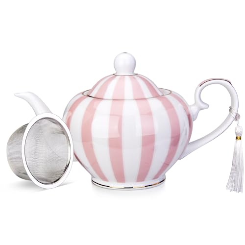 London Boutique Teekanne mit Teesieb, Teekanne für losen Tee oder Teebeutel, 700 ml Fassungsvermögen, perfekte Teekanne für 2 Tassen, leicht zu greifender Griff, rosa Streifen von London Boutique