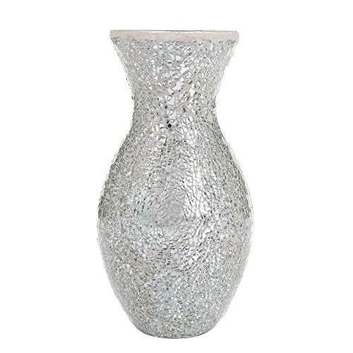 London Boutique Vasen Mosaik-Deko-Glitzervase H28 (Silber-Weiß) von London Boutique