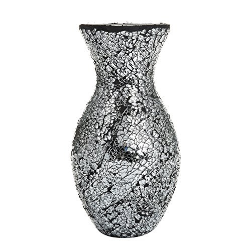 London Boutique Vasen Mosaik Vasen Mosaik Dekorative Glitzer Vase Geschenk H28 (klein, schwarz Silber) von London Boutique
