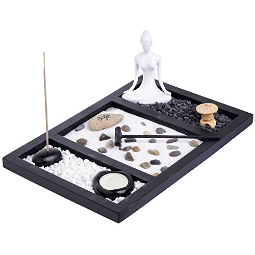 London Boutique Zen Garden Buddha Kerzenhalter Räucherstäbchenhalter Meditation Geschenkset Yin Yang Meditation weißer Sand und dekorative Steine (Zen Buddha) von London Boutique