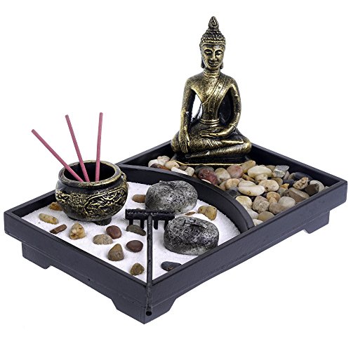 London Boutique Zen Garden Kerzenhalter Räucherstäbchenhalter, weißer Sand und dekorative Steine (thailändischer, Holz Harz, Thai-Buddha, L23W16H3cm London Boutique Zen Garden Kerzenhalter Räucherstäbchenhalter, weißer Sand und dekorative Steine (thailändischer, Holz Harz, Thai-Buddha, L23W16H3cm von London Boutique