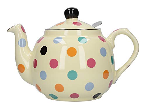 London Pottery Bauernhof Teekanne mit Infusor, Keramik Teekanne, spülmaschinenfest Teekanne, Elfenbein / Multi-Colour Polka Dots, 1,2 Liter (2 Pints) von London Pottery