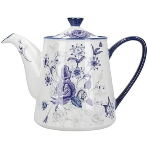 London Pottery Blue Rose Keramik Teekanne 4 Tassen / 900 ml Mandel Elfenbein Blau von London Pottery