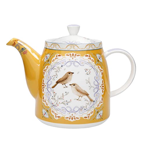 London Pottery Teekanne in Glockenform mit Teesieb für losen Tee, 1 l, Vogel von London Pottery