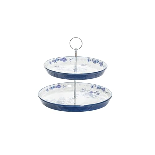 London Pottery Porzellan Nachmittagstee Sets Tassen & Untertasse mit Teekanne Zuckerdose Milchglas Dessertständer für Hochzeit Party (Blue Rose Dessert Stand-Diameter 22.5cm & 25.5cm)/Height (23cm)) von London Pottery