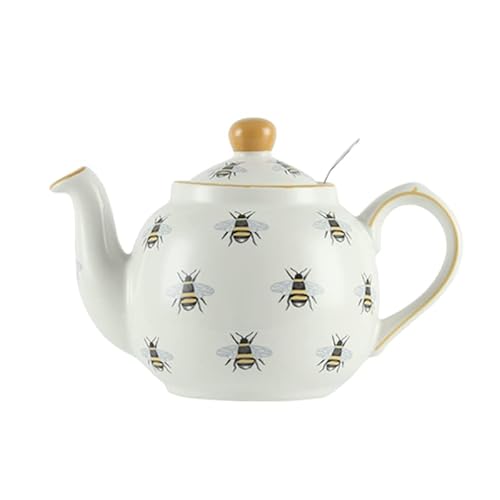 London Pottery Teekanne mit Bauernhaus-Tiermuster für losen Tee, weiß mit Tierillustration (Biene, 2 Tassen (600 ml) von London Pottery