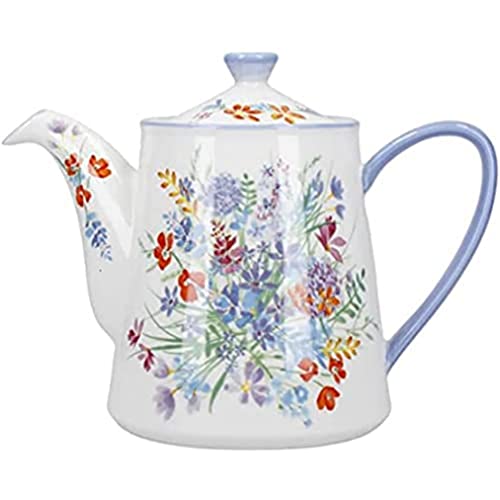 London Pottery Viscri Meadow Keramik-Teekanne für 4 Tassen/900 ml, Mandelelfenbein/Kornblumenblau von London Pottery