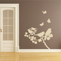 Vögel Auf Blumen | Statement Schlafzimmer Wohnkultur Kunst Abnehmbarer Vinyl Wandaufkleber 24 Farboptionen Verfügbar von LondonDecal