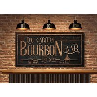 Benutzerdefinierte Bourbon Bar Schild, & Lounge Hausbar Dekor, Rustikales Pub Familienname Männerhöhle Bauernhaus Leinwand Kunst von LoneStarWallArtCo