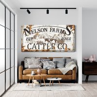 Benutzerdefinierte Rinderfarm Zeichen, Cattle Co. Rinder Firmenschild, Ranch Familienzimmer Dekor, Bauernhaus Wanddekoration, Rustikale Leinwand von LoneStarWallArtCo