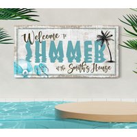 Benutzerdefinierte Sommer Zeichen, Hinterhof Pool Am Dekor, Wand Dekoration Im Stil, Freien, Bauernhaus Kunst, Große Leinwand Druck von LoneStarWallArtCo