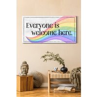 Jeder Ist Willkommen Hier Zeichen, Vielfalt Lgbt Pride Schild, Regenbogen Schule Büro Bauernhaus Wandkunst, Große Leinwand Kunst von LoneStarWallArtCo