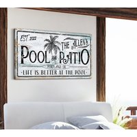 Personalisierter Pool & Terrasse Schild, Schwimmbad Dekor, Outdoor Hinterhof Bauernhaus Wand Kunst, Große Leinwand von LoneStarWallArtCo