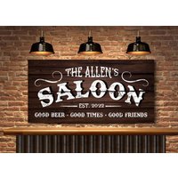 Personalisiertes Salon Schild, Bar & Lounge Old Town Western Dekor, Taverne Wandkunst, Home Bar, Bauernhaus Leinwanddruck von LoneStarWallArtCo