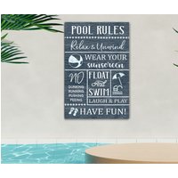 Pool Regeln Schild, Schwimmbad Hinterhof Dekor, Outdoor Unsere Bauernhof Wandkunst, Leinwand Druck von LoneStarWallArtCo