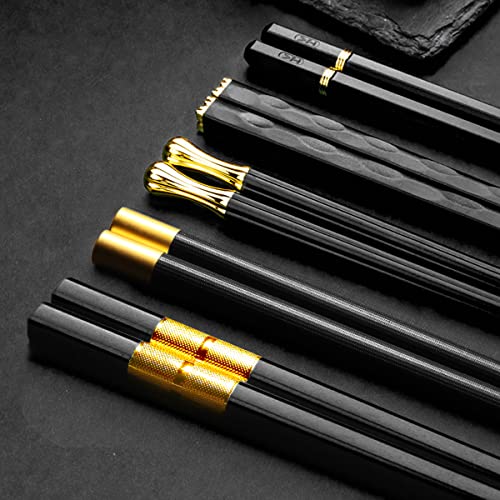 5 Paar EssStäbchen Set Stäbchen Japanisch Chinesische Essstäbchen Wiederverwendbare Rutschfeste Alloy Fiberglas für Asiatisches Lebensmittel Sushi Ramen Nudeln Schwarz 24 cm von Lonely high heels