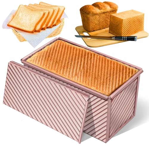 Toastbrot Backform Brotbackform mit Deckel Kastenform Brot Backen Roségold Toastbrotform Aluminium Stahl 550G Teig Toast Form Antihaft Backform Toast für Gebäck Laibe Kuchen(20,8x12x11cm) von Lonely high heels