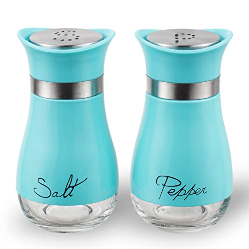 Lonffery Salz- und Pfefferstreuer, Edelstahl und Glasflasche, 2er Set, Türkis von Lonffery