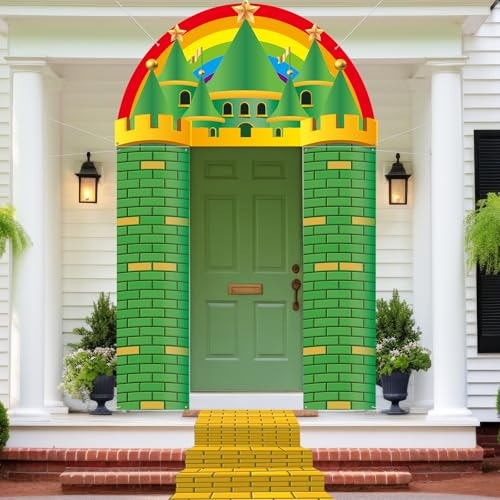 4 Stück Smaragdgrüne Schloßtürbanner gelber Ziegelsteinbodenläufer 2,7 x 1,8 m Eingangsbereich Party Dekorationen grünes Schloss hängende Banner Regenbogen Himmel Foto Hintergrund für Geburtstag 4 Stück Smaragdgrüne Schloßtürbanner gelber Ziegelsteinbodenläufer 2,7 x 1,8 m Eingangsbereich Party Dekorationen grünes Schloss hängende Banner Regenbogen Himmel Foto Hintergrund für Geburtstag von Lonfliness