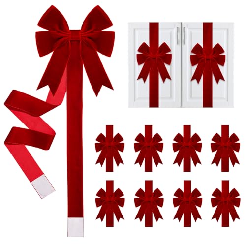 Lonfliness 8 Stück Weihnachtsschleifen und Bänder aus Samt, große rote Samtschleifen für Weihnachten, Schranktür, Weihnachtsschleifen und Band für Küchenmöbel, Winter, Urlaub, Zuhause, Party von Lonfliness