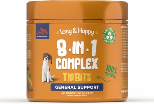 Hunde Vitamin Komplex 8 in 1 – Getreidefreie Hundesnacks mit Glucosamin, Kollagen, Probiotika, Lachsöl & Vitamin E – Für Gelenke, Knochen, Haut, Fell, Immunsystem & Verdauung – 180g / 60 Stück Hunde Vitamin Komplex 8 in 1 – Getreidefreie Hundesnacks mit Glucosamin, Kollagen, Probiotika, Lachsöl & Vitamin E – Für Gelenke, Knochen, Haut, Fell, Immunsystem & Verdauung – 180g / 60 Stück von Long & Happy