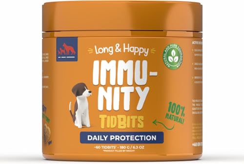 Getreidefreie Hundeleckerli zur Unterstützung von Immunsystem & Verdauung – Mit Bierhefe, HMB & Baldrian – Ergänzungsfuttermittel für Hunde – Für Darm & Verdauungssystem – 180g / 60 Stück von Long & Happy