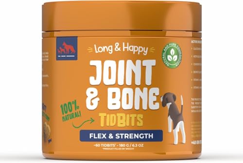 Long & Happy Prebiotische Hundesnacks – Haut, Immunsystem & Verdauung, Gelenke & Knochen – Mit Probiotika, Glucosamin, MSM, Rinderkollagen & Vitamin C – Leckerli für Hunde – 60 Stück Long & Happy Prebiotische Hundesnacks – Haut, Immunsystem & Verdauung, Gelenke & Knochen – Mit Probiotika, Glucosamin, MSM, Rinderkollagen & Vitamin C – Leckerli für Hunde – 60 Stück von Long & Happy