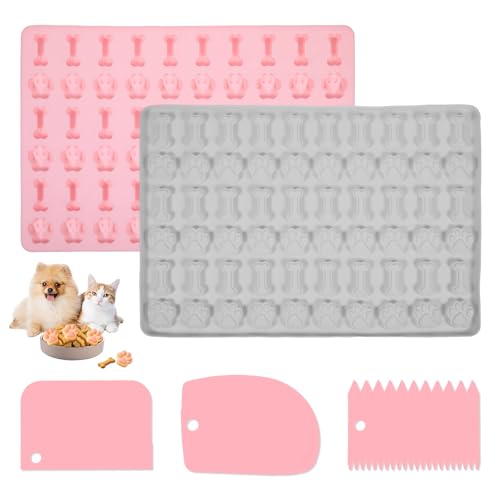 2 Stk Silikon Backmatte, Backmatte Hundekekse, Silikonmatte mit Katzenpfotenmuster, Backmatte Silikon ist geeignet für Schokolade, Eiswürfel, Gelee, Mehrzweck-DIY-Backen Usw, BPA-frei. (Grau+Rosa) von LongHoneySong