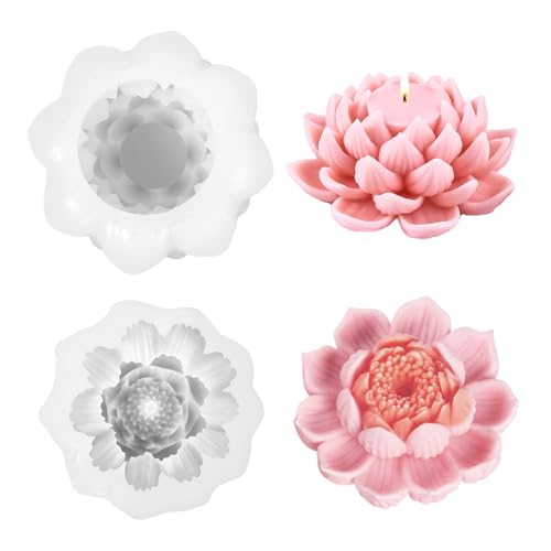 2 Stück Kerzen Formen Silikon Lotosblume+Seerose Silikonformen Gießformen Kerzen Kerzenformen zum Gießen Blumen 3D (Lotosblume+Seerose) von LongHoneySong