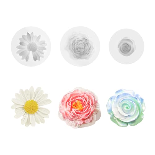 3 Stück Kerzen Formen Silikon Rosen Gänseblume Pfingstrose Silikonformen Gießformen Frühling Kerzen Kerzenformen zum Gießen Blumen 3D von LongHoneySong