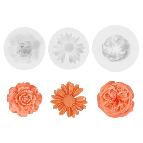 3 Stück Kerzen Formen Silikon transparent Austin-Rose Nelke Gänseblume Silikonformen Gießformen Frühling Kerzen Kerzenformen zum Gießen Blumen 3D von LongHoneySong