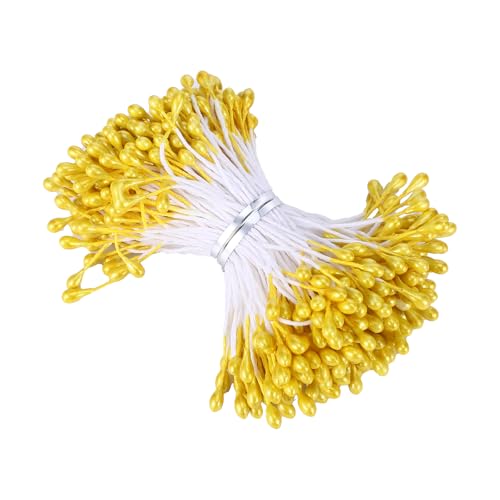 800 Stück Pfeifenreiniger Blumen Staubblatt Gelb mit Zwei Perlen Köpfen 2mm, Pfeifenreiniger zum Basteln, Simulierte Blütenstaubblätter für DIY Blumenstrauß Pfeifenputzer von LongHoneySong