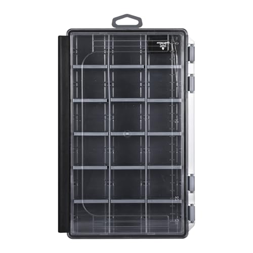 Köderbox Angeln, 27,5 x 18 x 5 cm Angelbox, 18 Fächer Angelkoffer, Schwarze Tackle Box Angeln für Aufbewahrung von Ködern von LongHoneySong