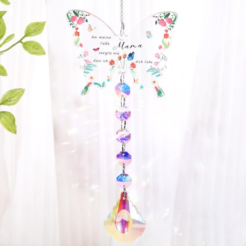Kristall Sonnenfänger, Fensterdeko Hängend mit Schmetterlinge Deko, Kann Verwendet Werden als Geschenk zum Muttertag und Mama Geburtstag, Suncatcher Frühlingsdeko zum Aufhängen (Mama) von LongHoneySong