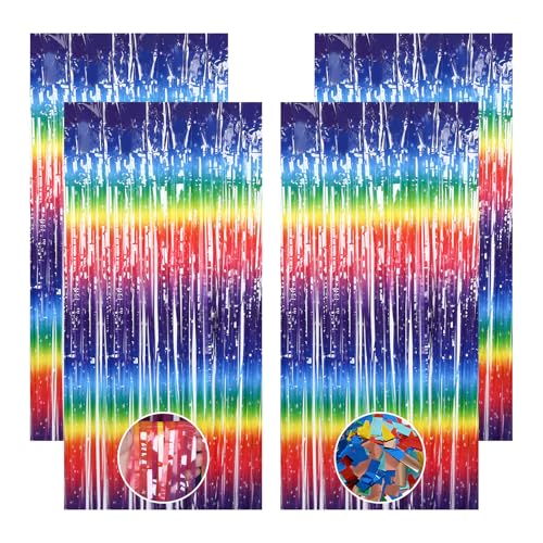LongHoneySong 4 Stück Lametta Vorhang Bunt, Glitzervorhang Lametta Glitzer, Vorhang Geburtstag, Fasching Deko, Geburtstagsdeko Party Glitzer, Karneval Deko mit Konfetti Party Dekoration（1 m x 2 m） von LongHoneySong