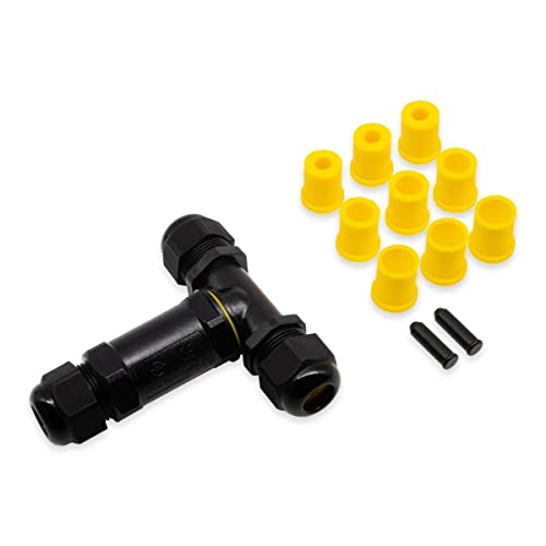 Kabelverbinder Verbindungsbox IP68 T-Form 3-Polig für Ø4-14mm Kabel 24A 450V Abzweigdose Verteilerdose Verbindungsdose Verbindungsmuffe Kabelverbinder für den Außenbereich Erdverteilerdose von LongLife LED GmbH by HK