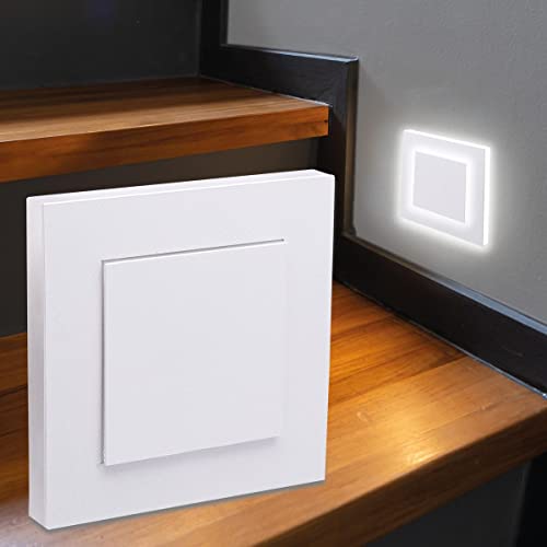 LongLife LED Treppenleuchte 230V Stufenlicht eckig weiß - Unterteil Lichtfarbe: Neutralweiß 4000K 1,5W Treppenbeleuchtung Stufenbeleuchtung Treppenlicht Wandleuchte… von LongLife LED GmbH by HK