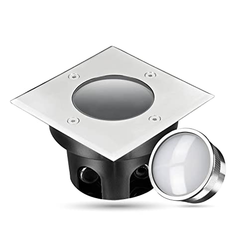 LongLife LED Bodeneinbaustrahler FLACH eckig Set 1x Gartenstrahler 230V IP67 5W 3000K DIMMBAR 120° Gartenleuchte für die Bodenmontage Außenbereich Bodenleuchte Befahrbar von LongLife LED GmbH by HK