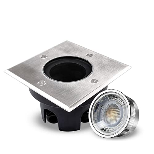 LongLife LED Bodeneinbaustrahler FLACH eckig Set 1x Gartenstrahler 230V IP67 5W 3000K DIMMBAR 60° Gartenleuchte für die Bodenmontage Außenbereich Bodenleuchte Befahrbar… von LongLife LED GmbH by HK