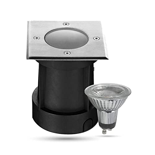 LongLife LED Bodeneinbaustrahler eckig Set 1x Gartenstrahler 230V IP67 GU10 5W 2700K DIMMBAR Gartenleuchte für die Bodenmontage Außenleuchte Befahrbar… von LongLife LED GmbH by HK