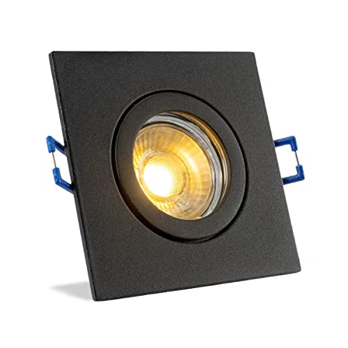 LongLife LED Einbauspot IP44 eckig - Abdeckring: schwarz - LED Leuchtmittel: GU10 5W warmweiß LED Spot für den Innen und Außenbereich Feuchträume Badezimmer Deckenspot von LongLife LED GmbH by HK