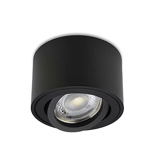 LongLife LED Flacher Aufbaustrahler schwarz rund schwenkbar Deckenleuchte - LED Leuchtmittel: 5W Neutralweiß 230V dimmbar Deckenbeleuchtung für Wohnzimmer & Büroeinrichtungen von LongLife LED GmbH by HK