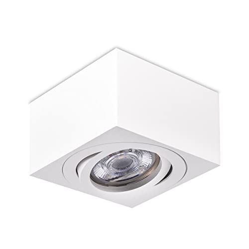 LongLife LED Flacher Aufbaustrahler weiß eckig schwenkbar Deckenleuchte - LED Leuchtmittel: 5W Neutralweiß 230V dimmbar Zimmerleuchte Deckenlampe für Wohnzimmer und Büro von LongLife LED GmbH by HK