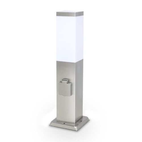 LongLife LED Pollerleuchte mit 2x Steckdosen E27 Fassung IP44 - Hohe: 45cm - Farbe: Edelstahl von LongLife LED GmbH by HK